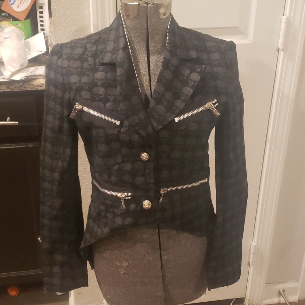 Goth black grey tail coat